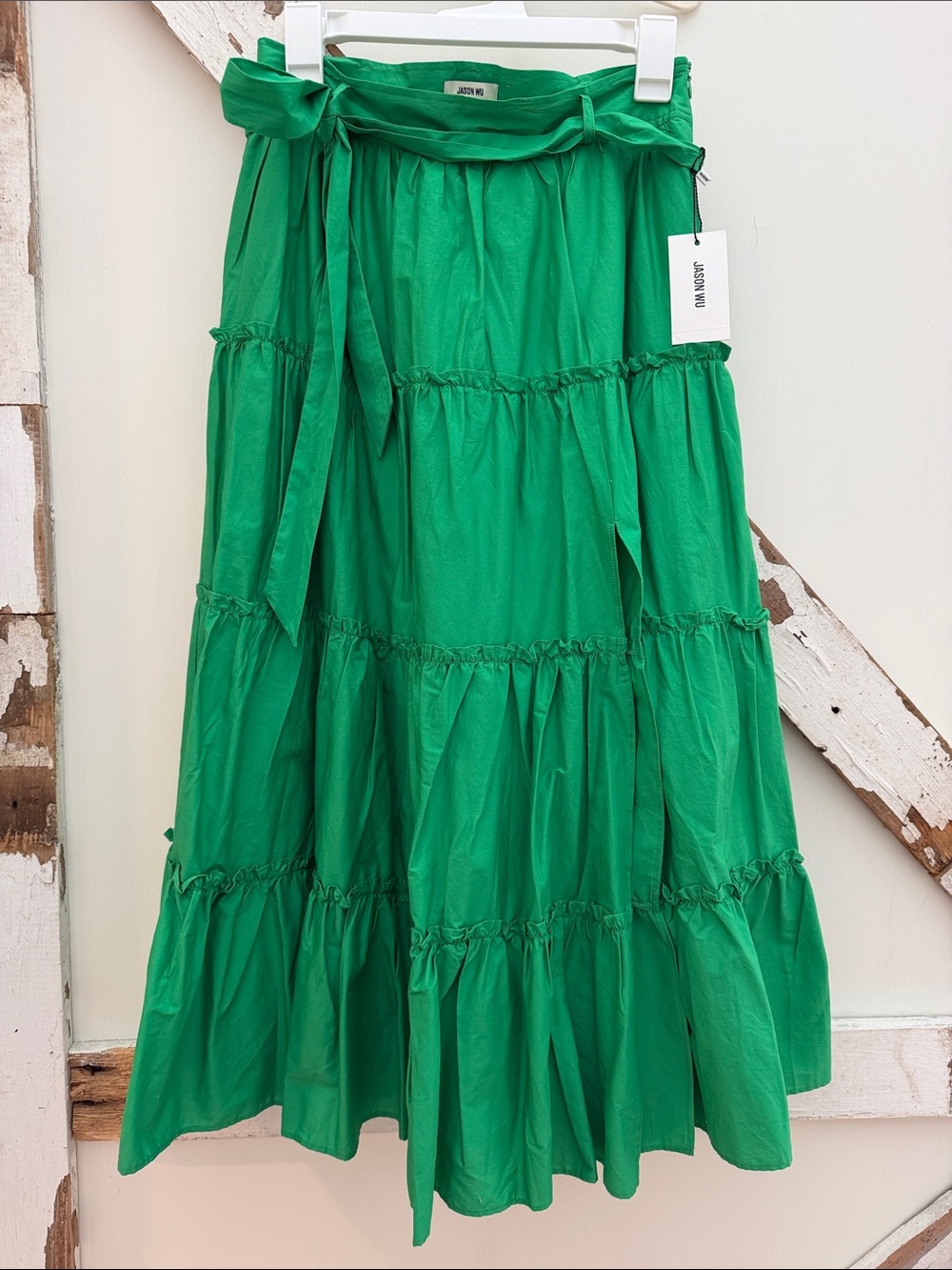 Jason Wu Emerald Green Tiered Maxi Skirt with Self-Tie Waist